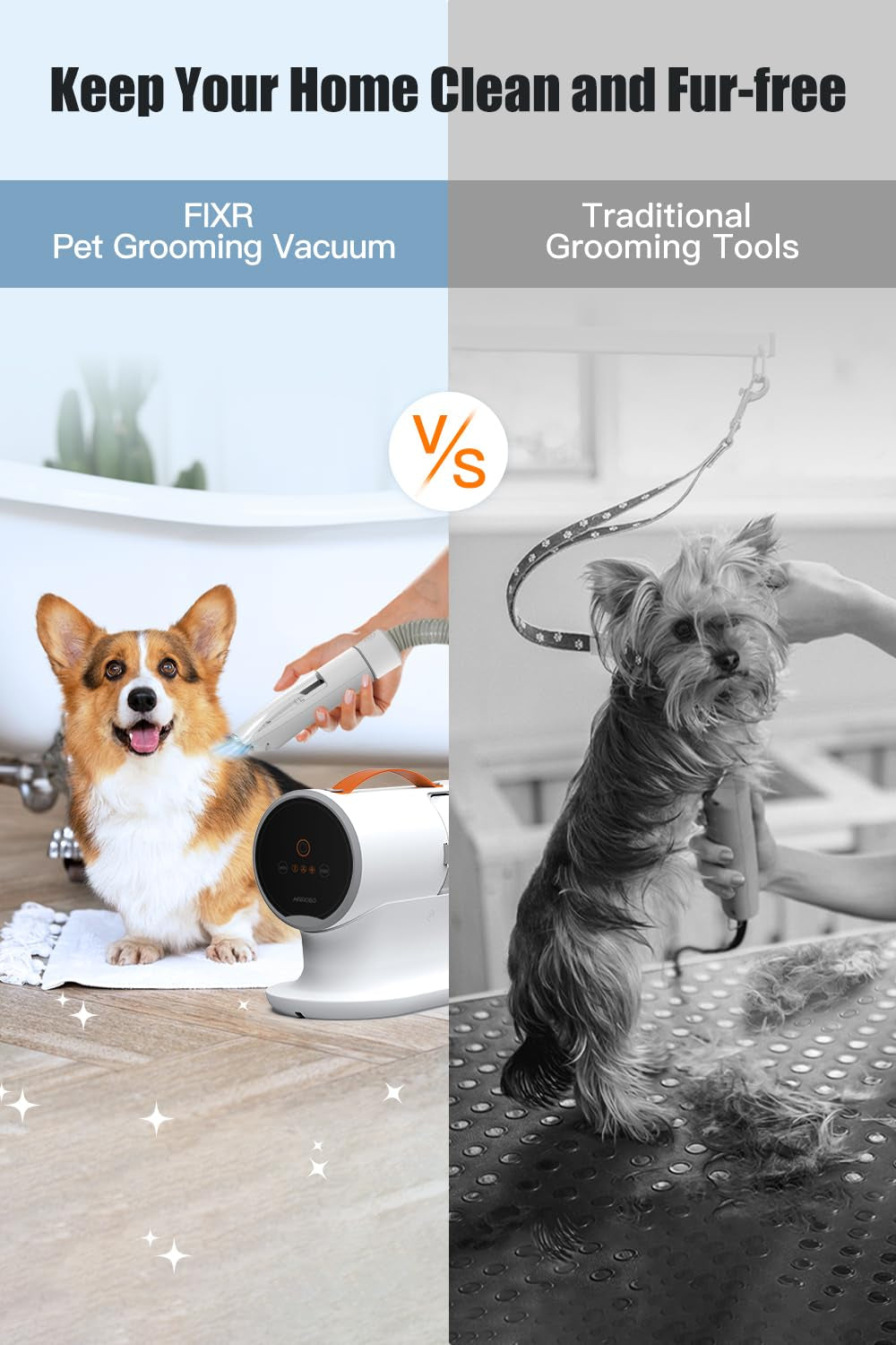 Pet Vacuum for Grooming - 12000Pa Suction, 2L Dust Cup, Low Noise, 3 Levels, 5 Grooming Tools