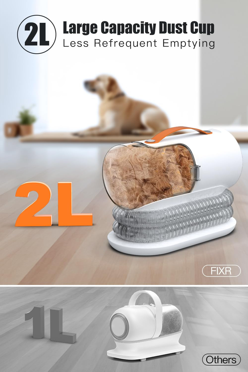 Pet Vacuum for Grooming - 12000Pa Suction, 2L Dust Cup, Low Noise, 3 Levels, 5 Grooming Tools