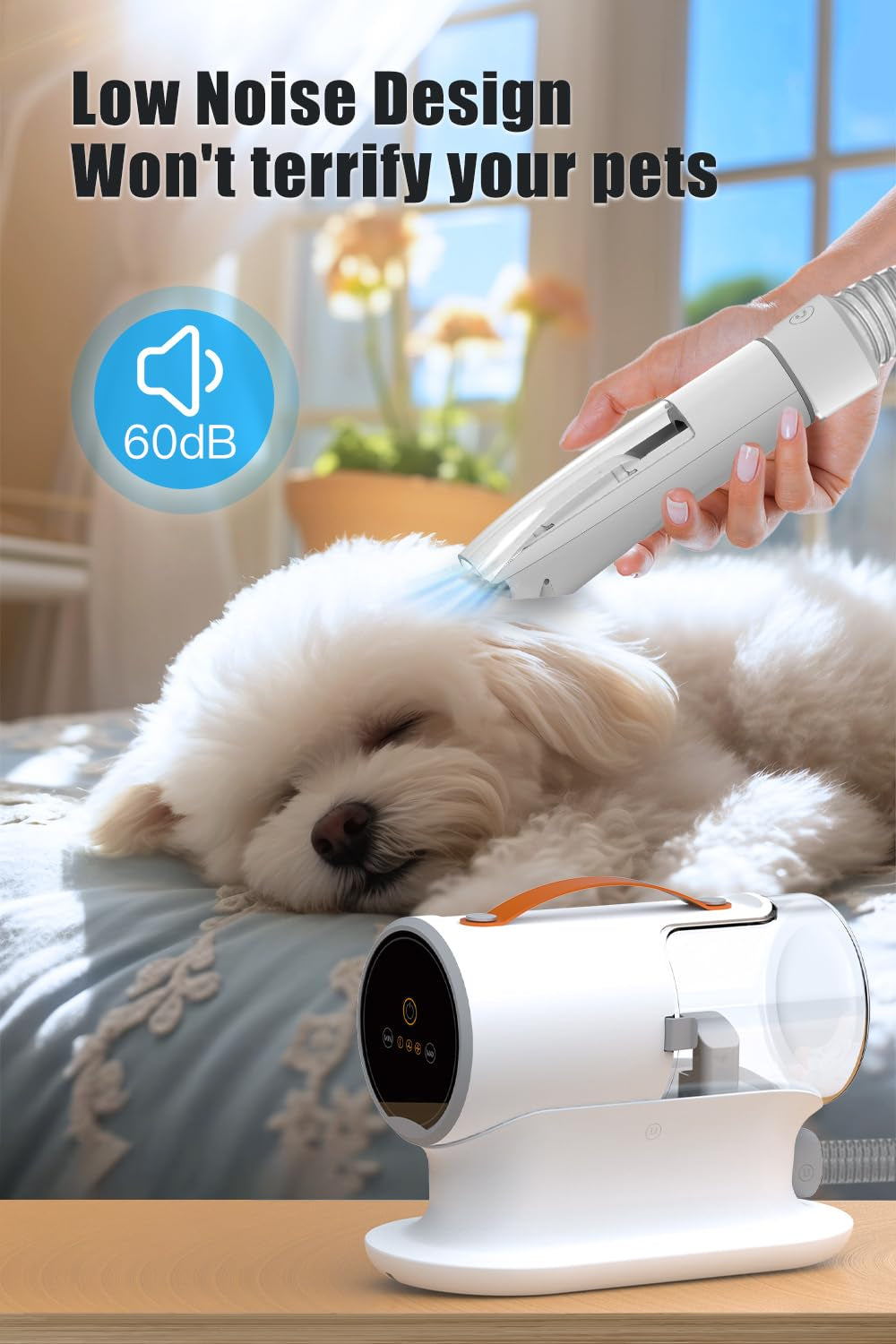 Pet Vacuum for Grooming - 12000Pa Suction, 2L Dust Cup, Low Noise, 3 Levels, 5 Grooming Tools