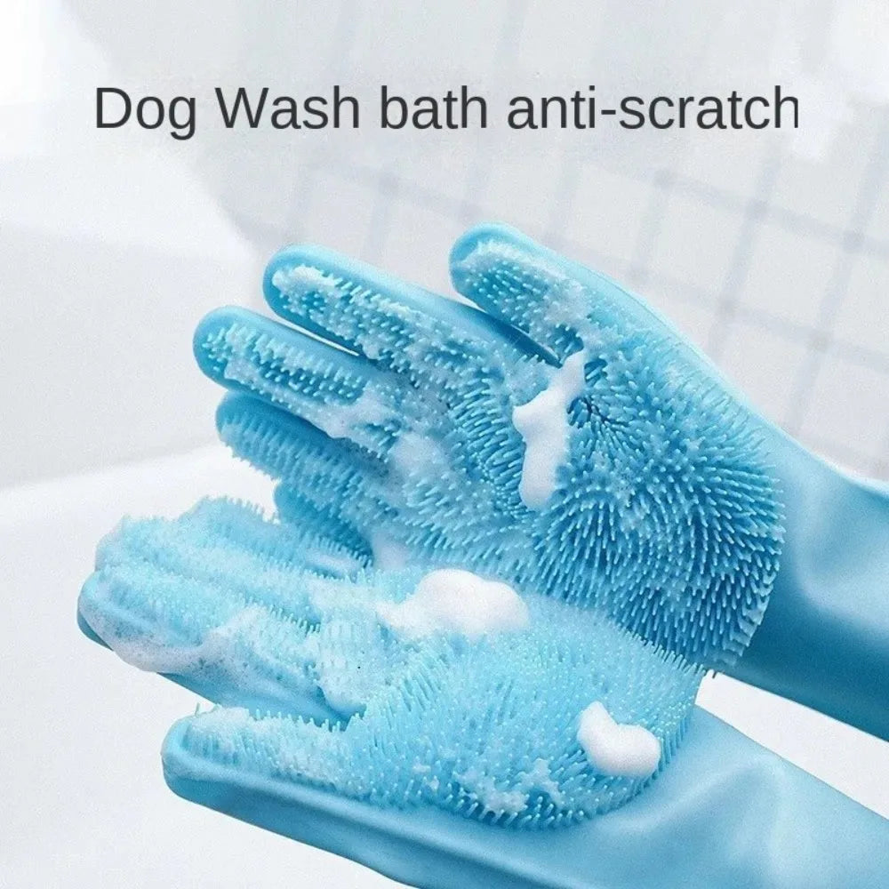 Soft Rubber Bath Brush and Massage Gloves for Dogs