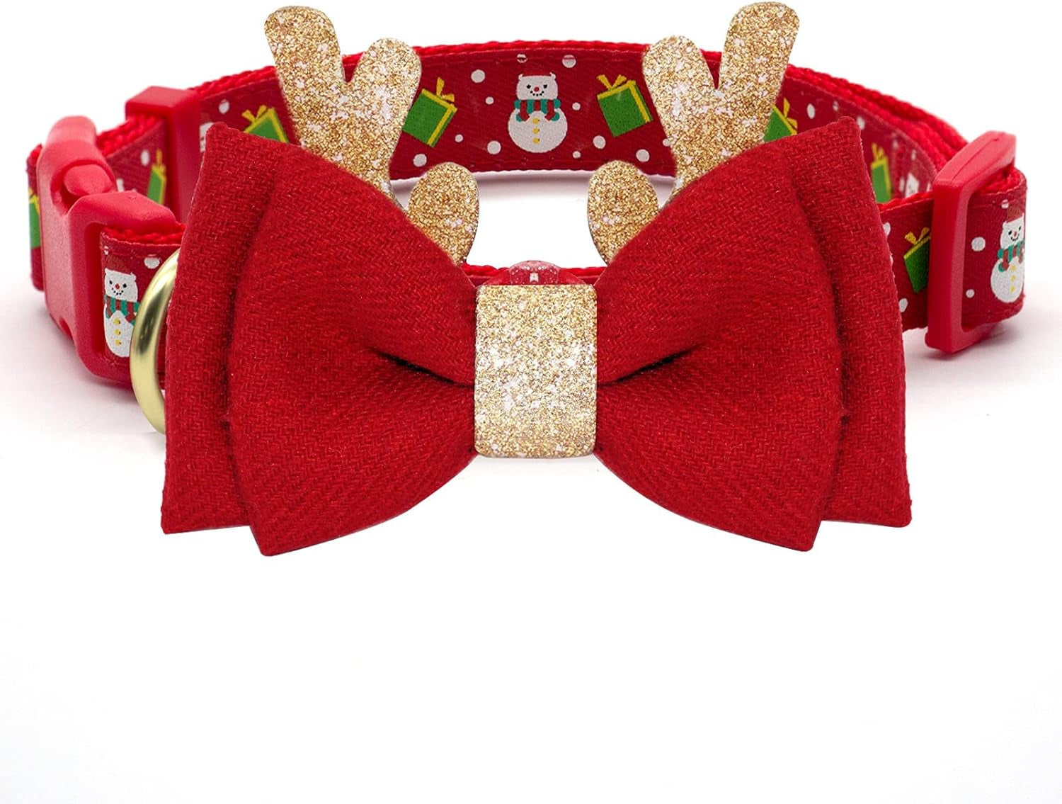 Christmas Dog Collar with Antler Bow Tie 