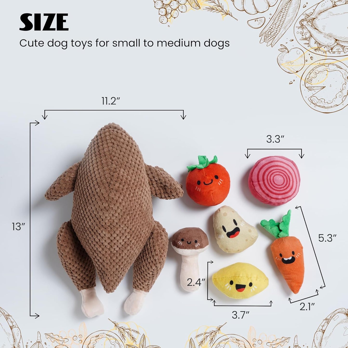 7 in 1 Thanksgiving Turkey Squeaky Dog Toys