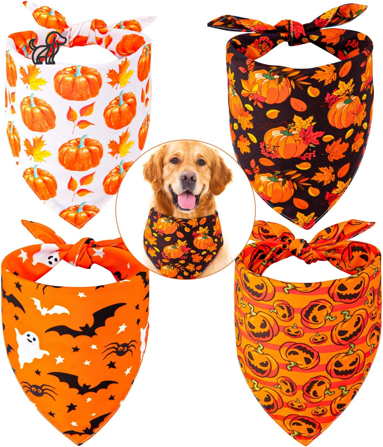 4 Pack Autumn Dog Bandanas for Large Dogs