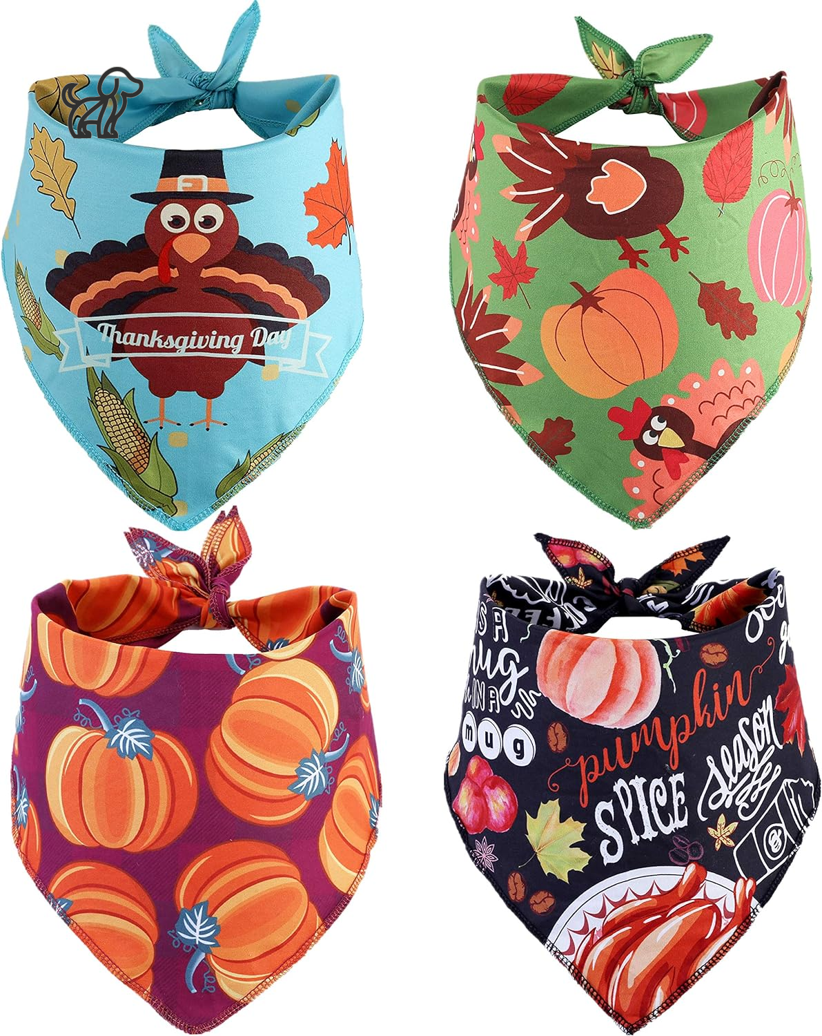 4 Pack Thanksgiving Dog Bandanas