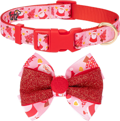 Christmas Dog Collar with Antler Bow Tie 