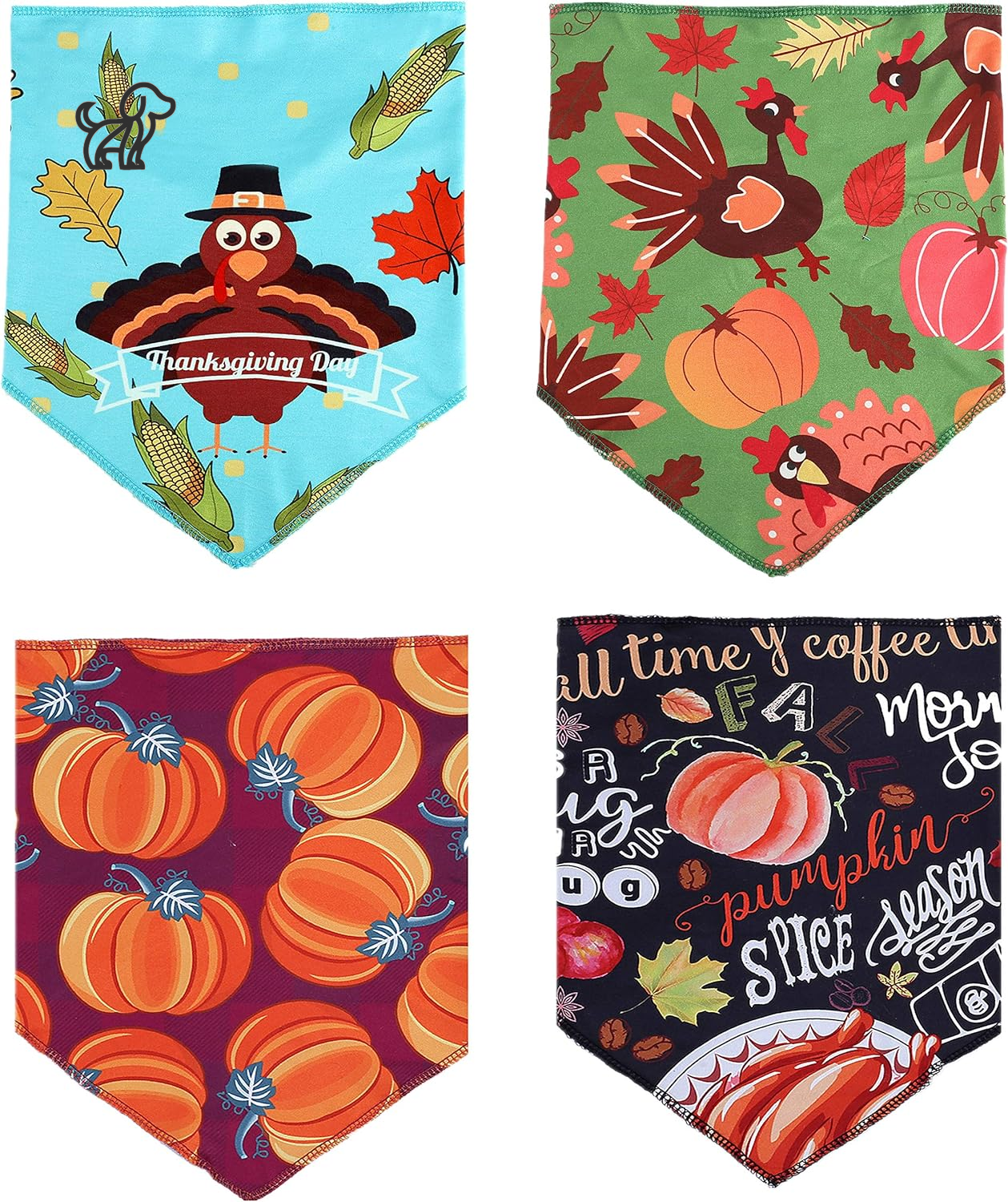 4 Pack Thanksgiving Dog Bandanas